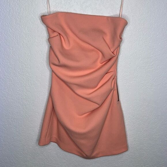 Misha Alston Strapless Ruched BONDED CREPE Mini Dress Calypso Pink Sz 8 Revolve - Picture 2 of 15